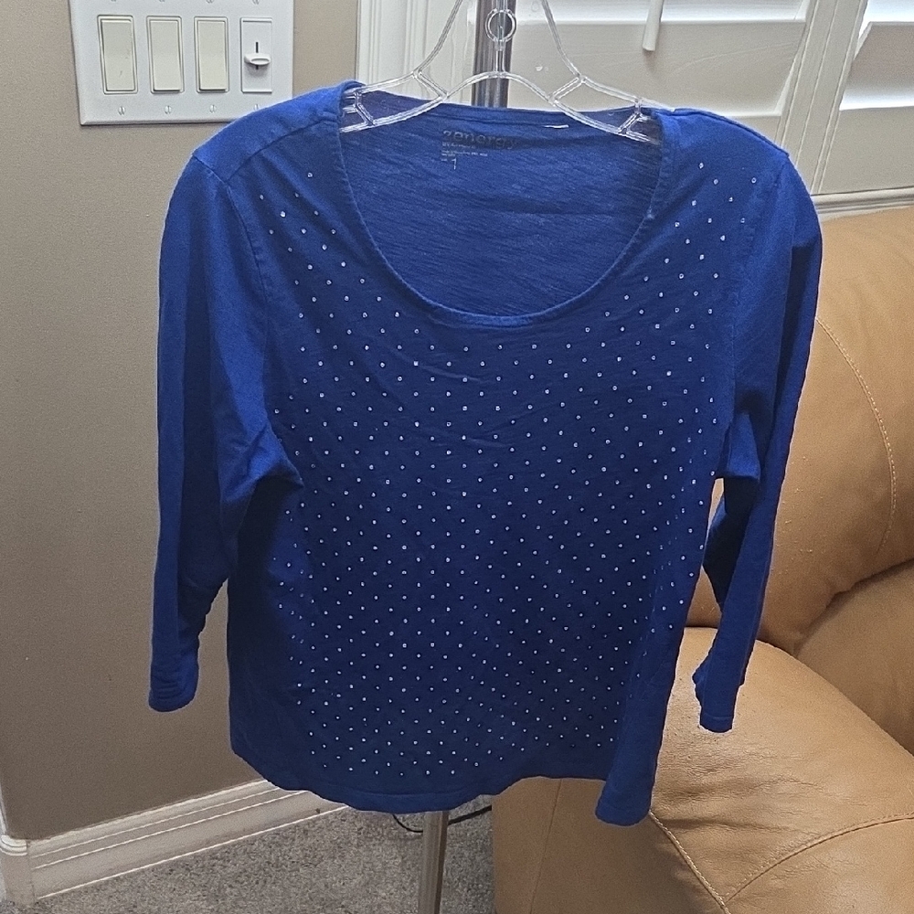 Chico's Royal Blue Long Sleeve Top with Stud Accents